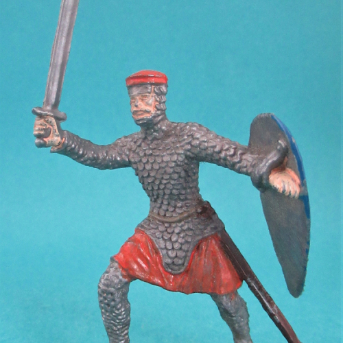 03. Chevalier normand avançant avec épée et bouclier levés.